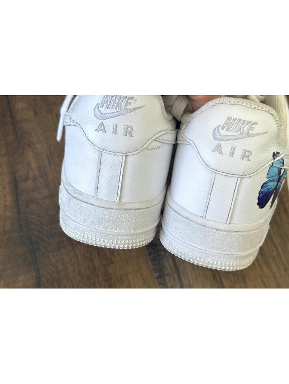 Nike Womens Sz 7 Air Force 1 Low Custom Blue Butterfly White Sneakers DD8959-100 - Picture 9 of 12